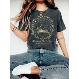 Magic Book Print T-shirt, Casual Crew Neck Short Sleeve Top For Spring & Summer, Women's Clothing