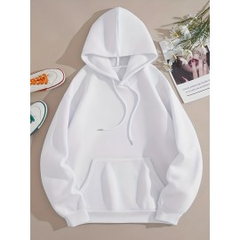 White Thermal Hoodies, Long Sleeve Casual Sweatshirt For Fall & Winter, Women's Clothing