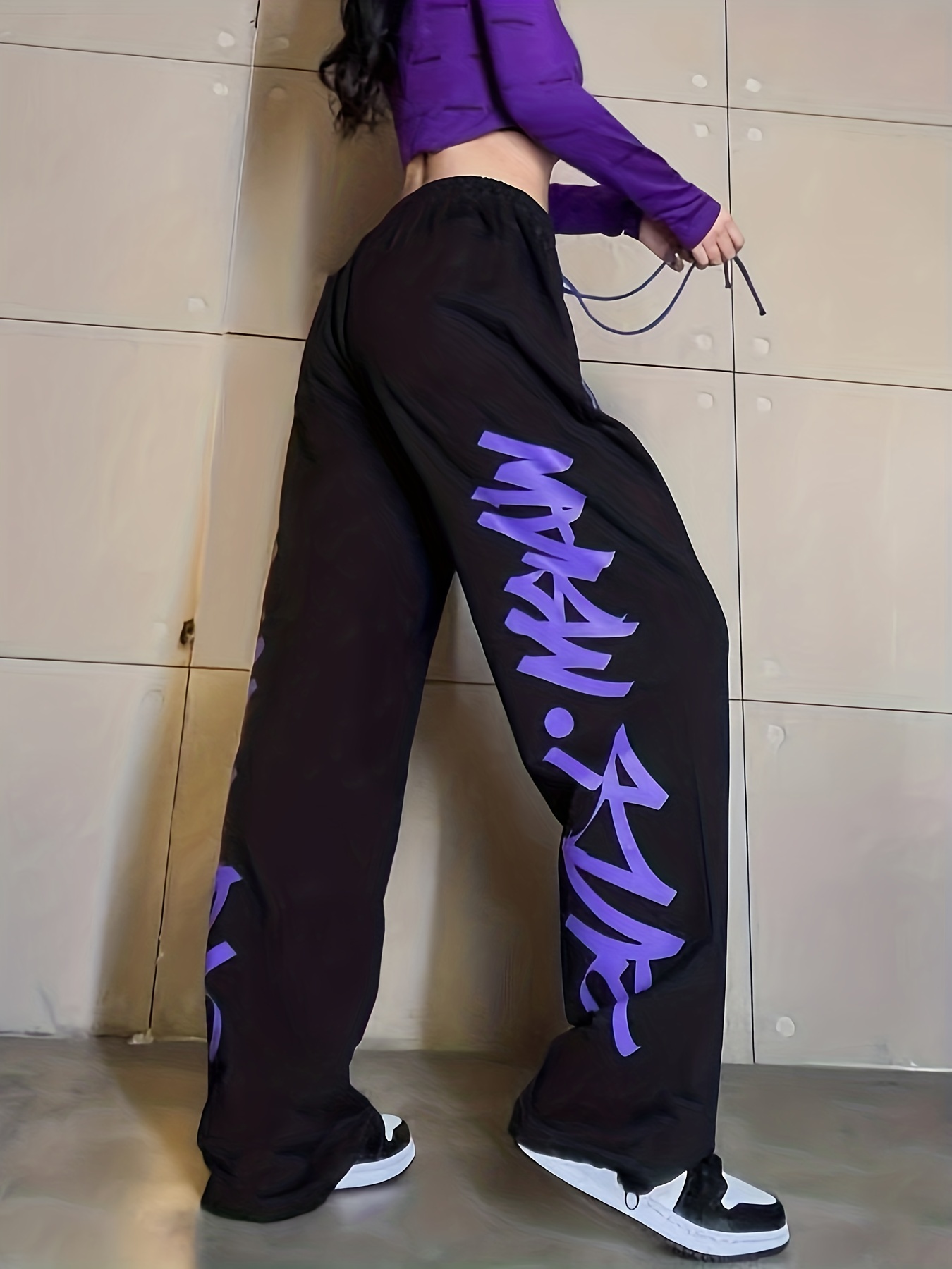 hip hop solid drawstring pocket joggers casual elastic waist dancing pants womens clothing details 4