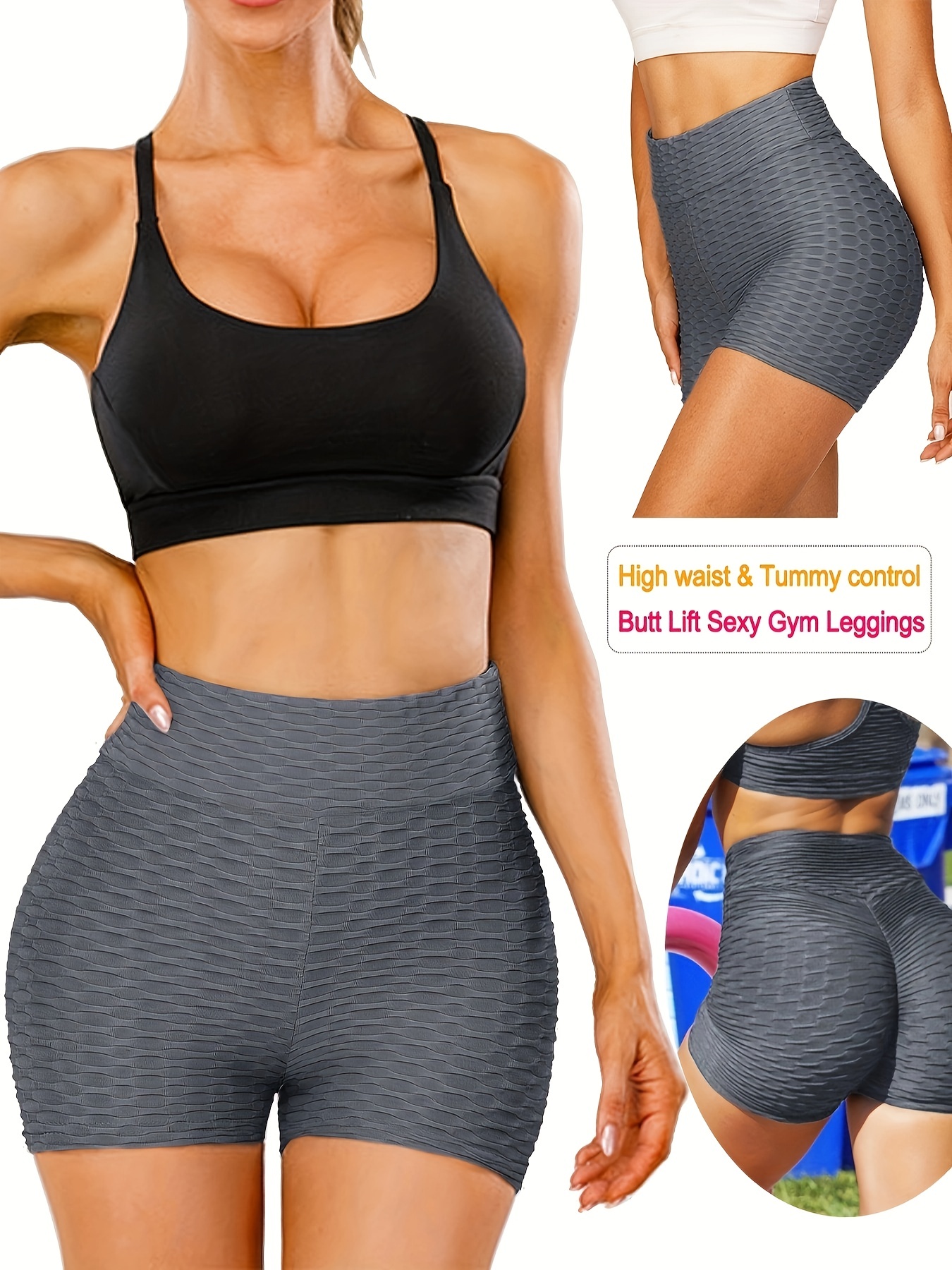 plain honeycomb sporty yoga short slim fit butt lifting high waist sports short womens activewear details 31