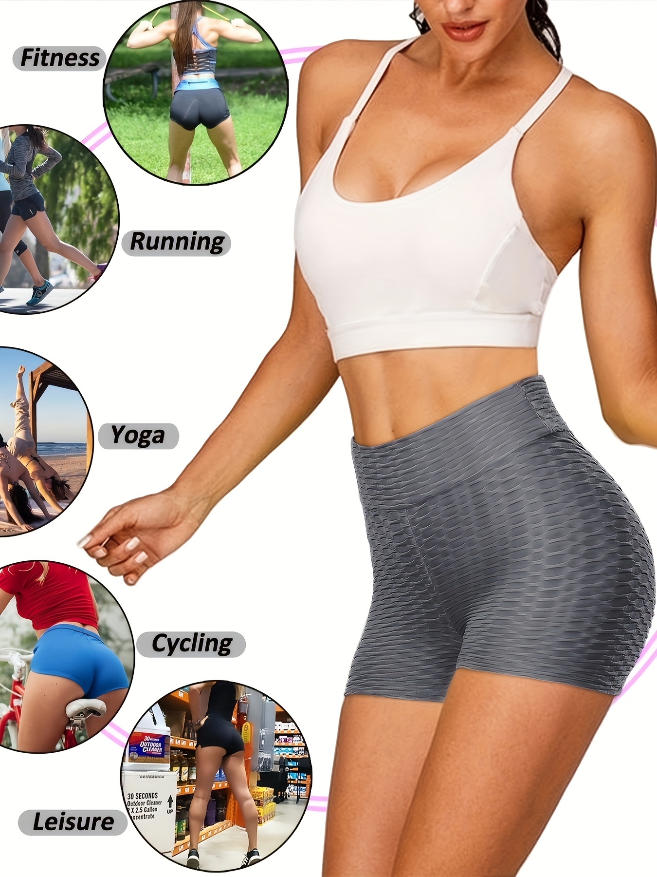 plain honeycomb sporty yoga short slim fit butt lifting high waist sports short womens activewear details 32