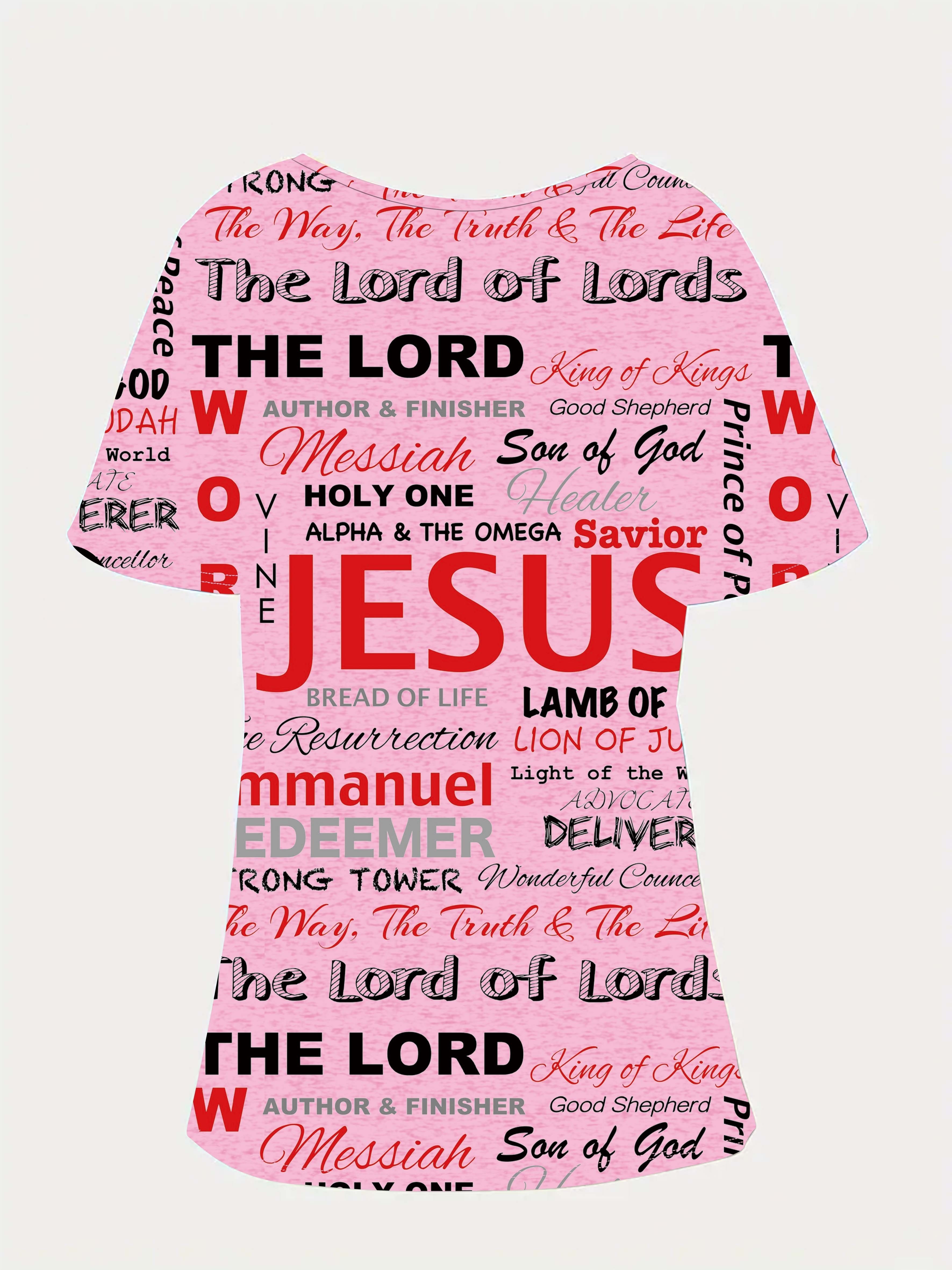 jesus letter full print t shirt casual v neck short sleeve t shirt for spring summer womens clothing details 7