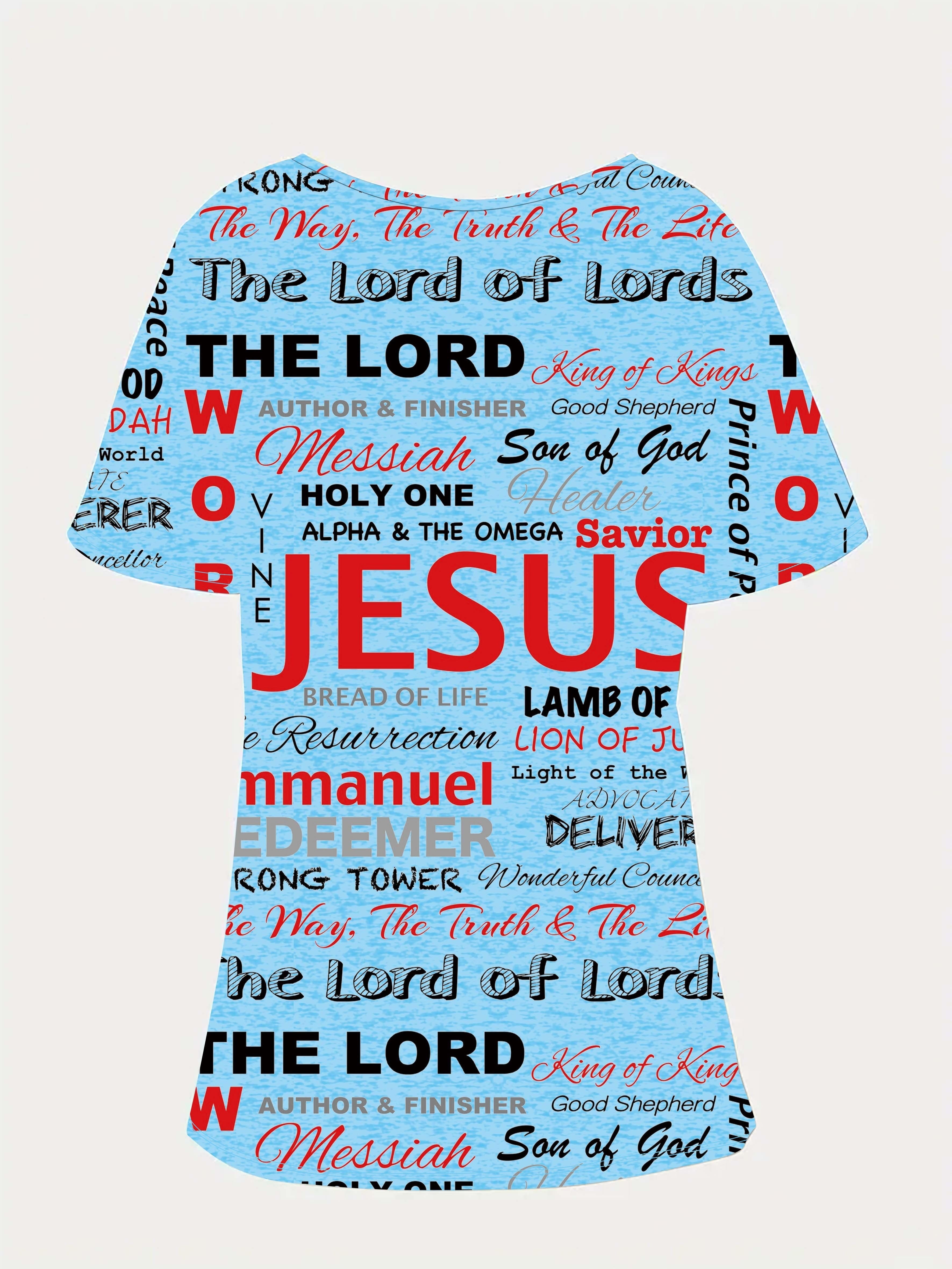 jesus letter full print t shirt casual v neck short sleeve t shirt for spring summer womens clothing details 13