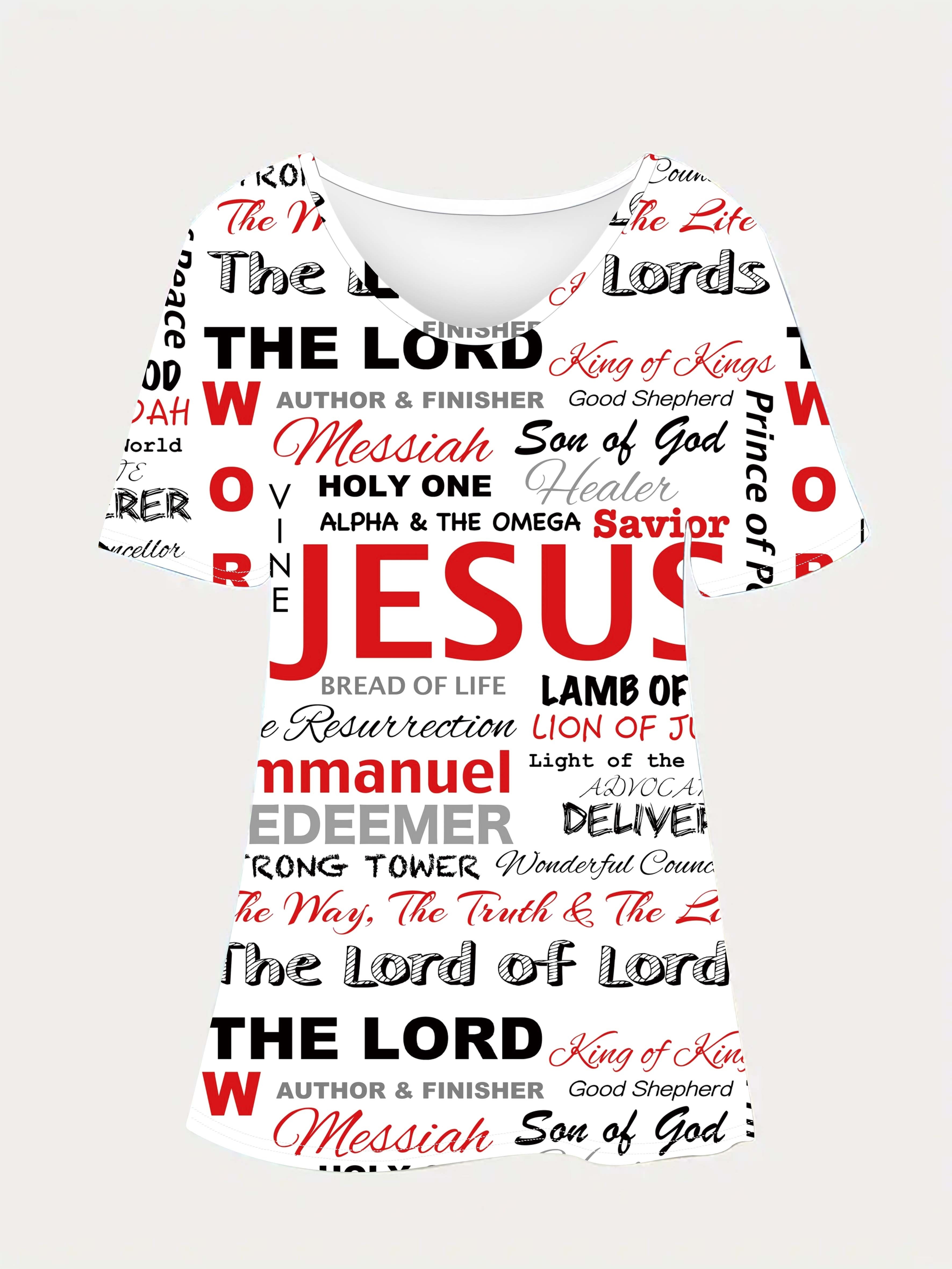 jesus letter full print t shirt casual v neck short sleeve t shirt for spring summer womens clothing details 20