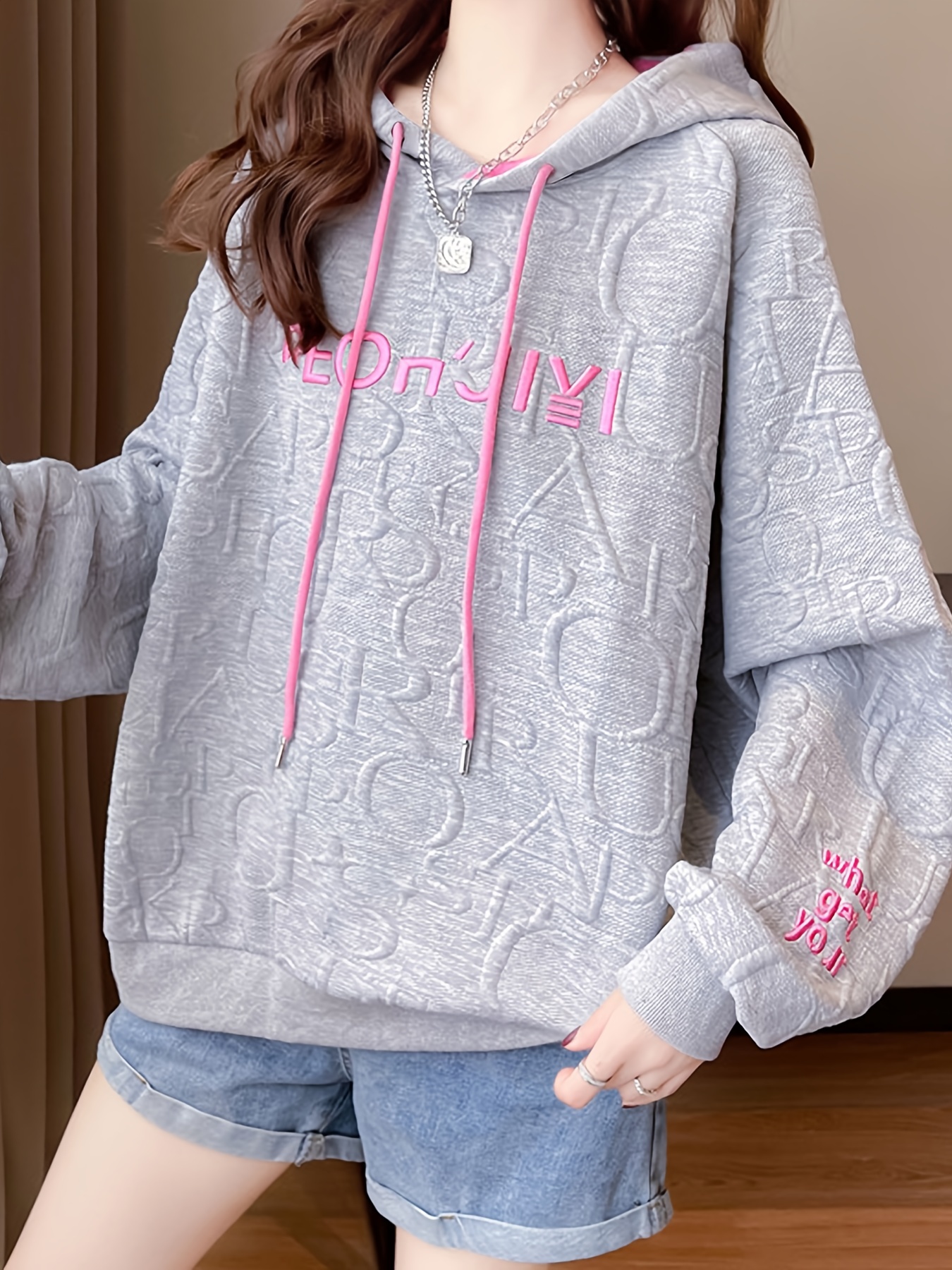 letter print embroidered drawstring thermal hoodie casual printed long sleeve hoodies sweatshirts womens clothing details 11