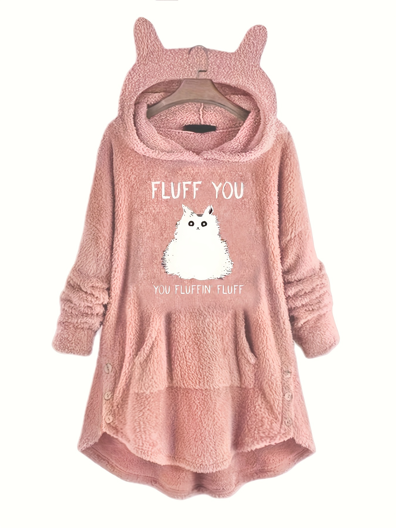 cute cat print thermal hoodie casual kangaroo pocket long sleeve hoodies sweatshirt womens clothing details 0